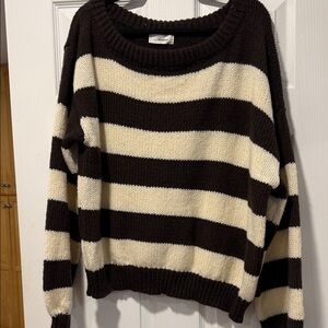 Striped Black and Cream Relaxed Crewneck Sweater